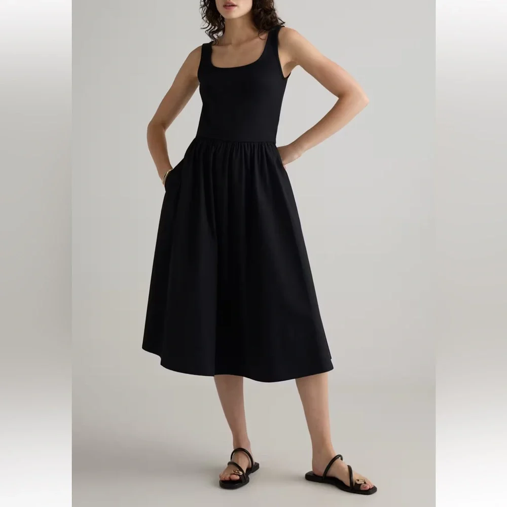 New Quince cotton mixed media tank Black Sleeveless Dress size XS, L - Picture 1 of 11